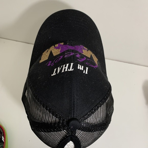 I'm that Cheer Mom Glitter Black Trucker Adjustable Strap Back Ponytail Hat Cap - Picture 7 of 11